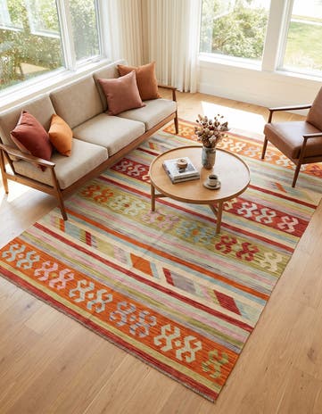 5' 10 x 8' Hand Woven Kilim Modern Wool Rug