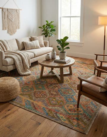 6' 7 x 8' 4 Hand Woven Kilim Modern Wool Rug