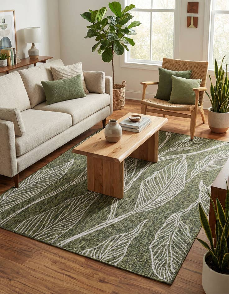 Detail image of 5' 3 x 8'  Washable Botanical Indoor / Outdoor Rug