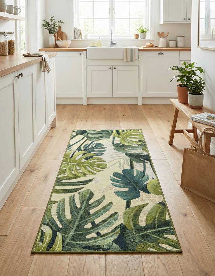Detail image of 2' 7 x 5' 3  Washable Botanical Indoor / Outdoor Runner Rug