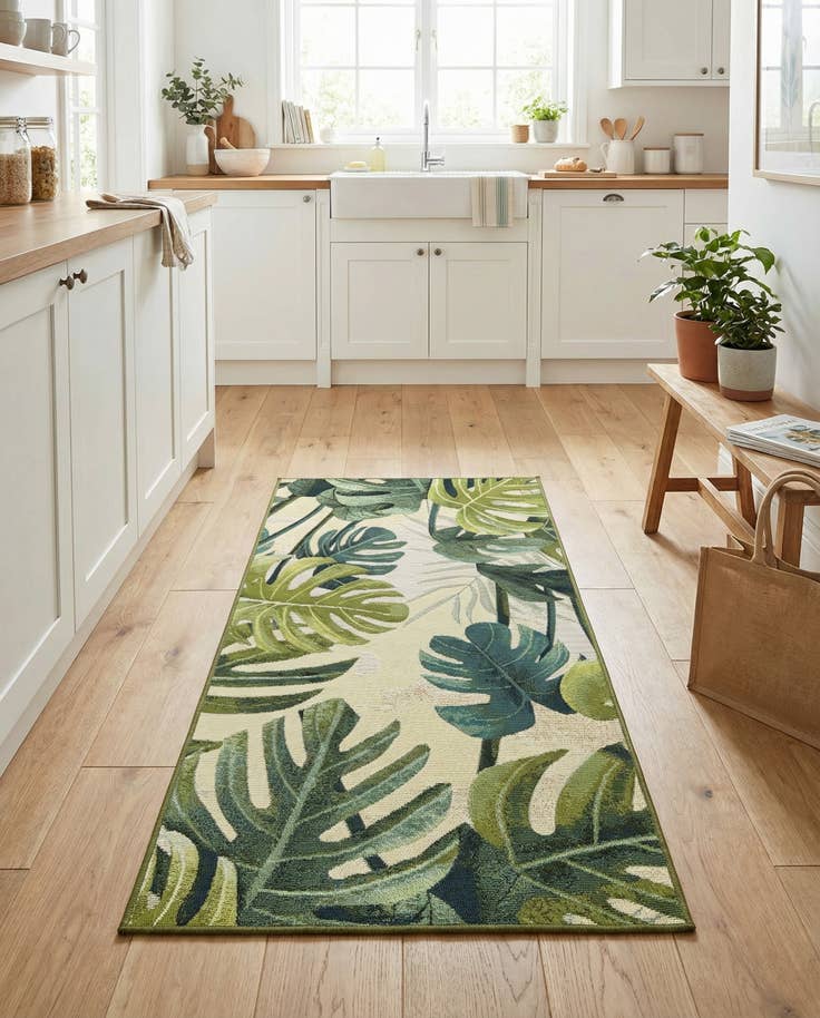 Detail image of 2' 7 x 5' 3 Easy-Clean Botanical Indoor / Outdoor Runner Rug