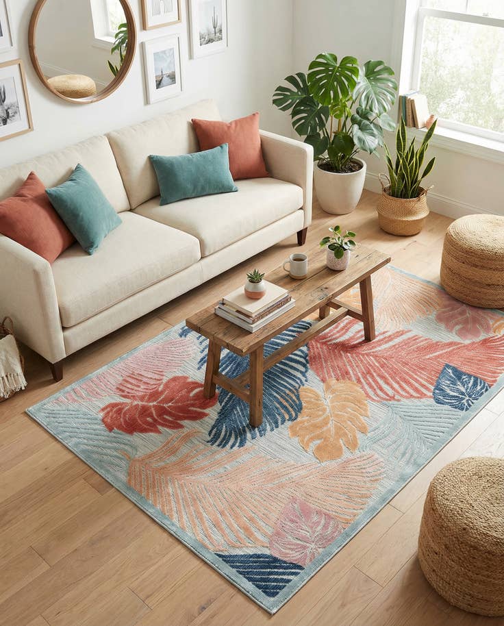 Detail image of 4' 5 x 6' Easy-Clean Botanical Indoor / Outdoor Rug