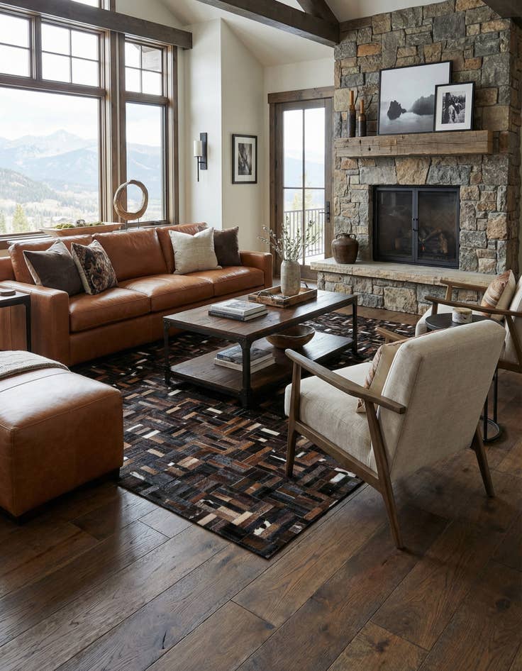 Detail image of  5' 2 x 8' Cowhide - Patchwork Rug