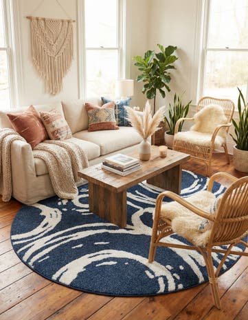 Blue Boho Round Rug