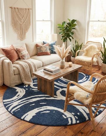 Blue Boho Round Rug