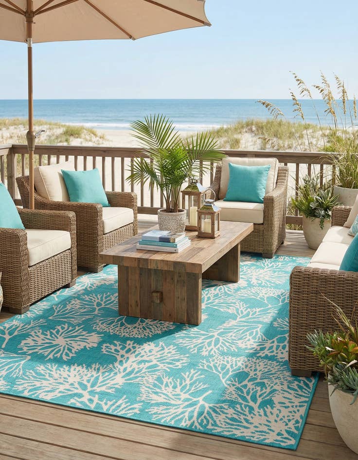 Detail image of 6' x 9'  Washable Coastal Indoor / Outdoor Rug