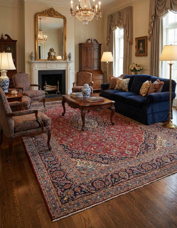 Detail image of  9' 8 x 12' 7  Hand Knotted Kashan Persian Wool Rug