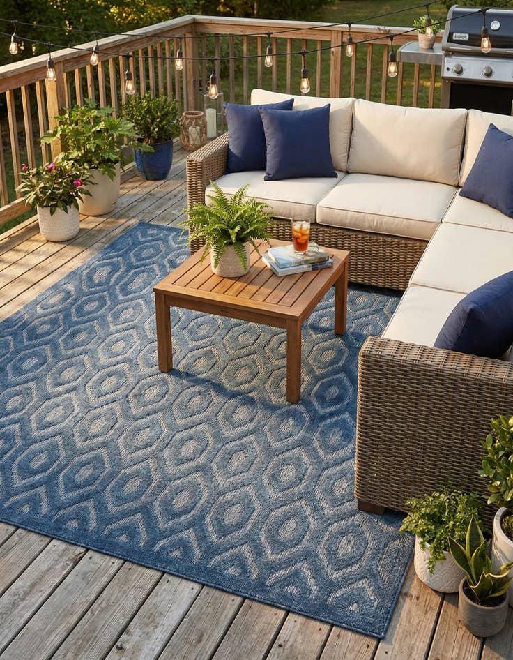 Detail image of 7' 10 x 7' 10 Easy-Clean Trellis Textured Indoor / Outdoor Square Rug