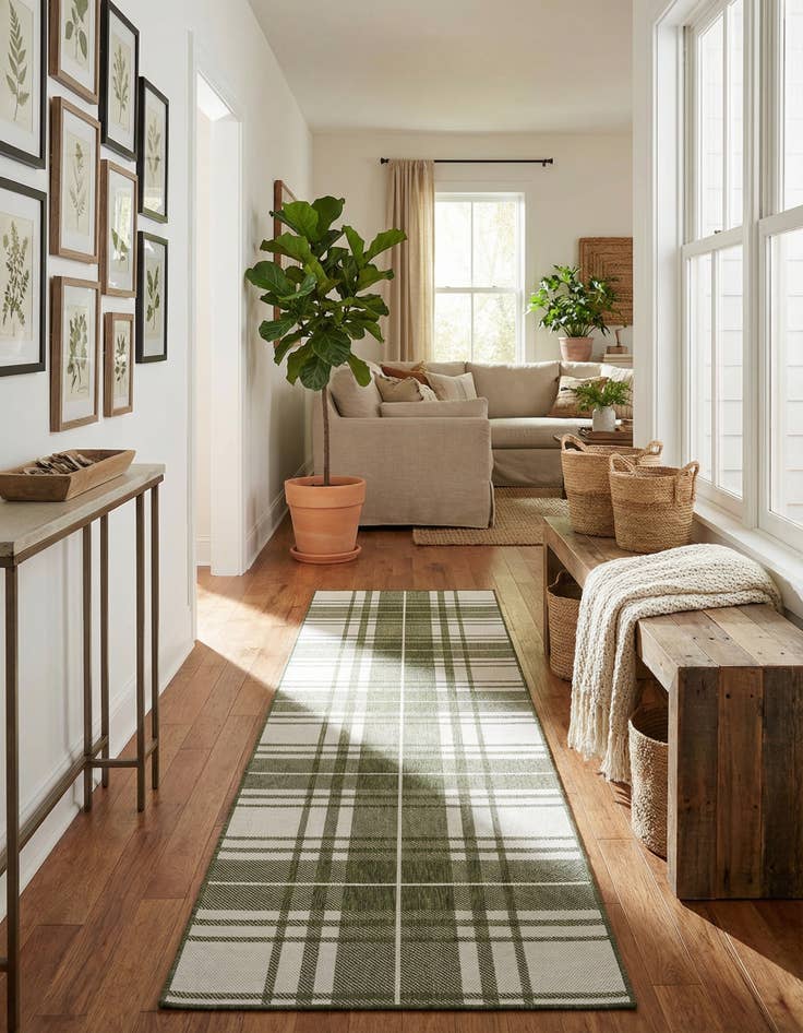 Detail image of 2' 7 x 12'  Washable Checkered Indoor / Outdoor Runner Rug