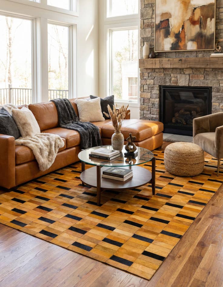 Detail image of  4' 11 x 8' Cowhide - Patchwork Rug