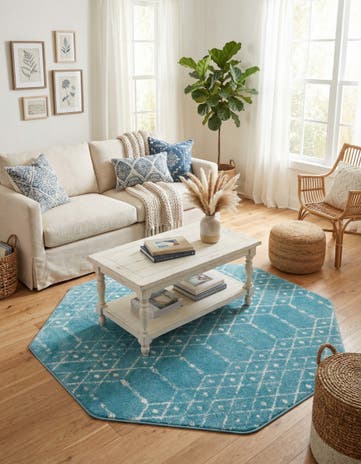 Teal blue Paxon Trellis Octagon Rug