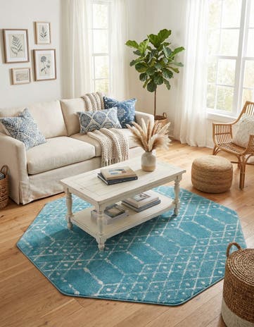Teal blue Paxon Trellis Octagon Rug