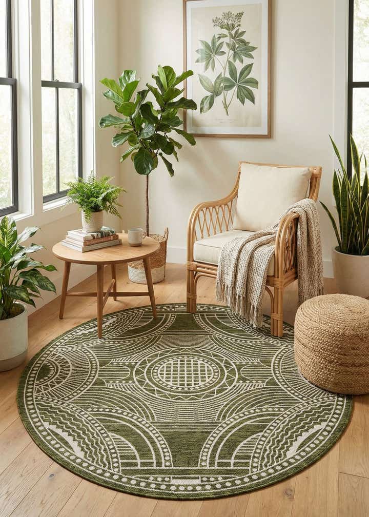 6' x 6' Easy-Clean Traditional Indoor / Outdoor Round Rug