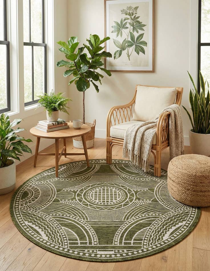 Detail image of 6' x 6' Easy-Clean Traditional Indoor / Outdoor Round Rug