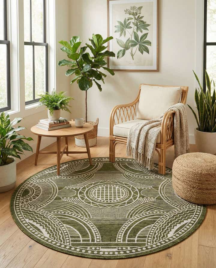 6' x 6' Easy-Clean Traditional Indoor / Outdoor Round Rug
