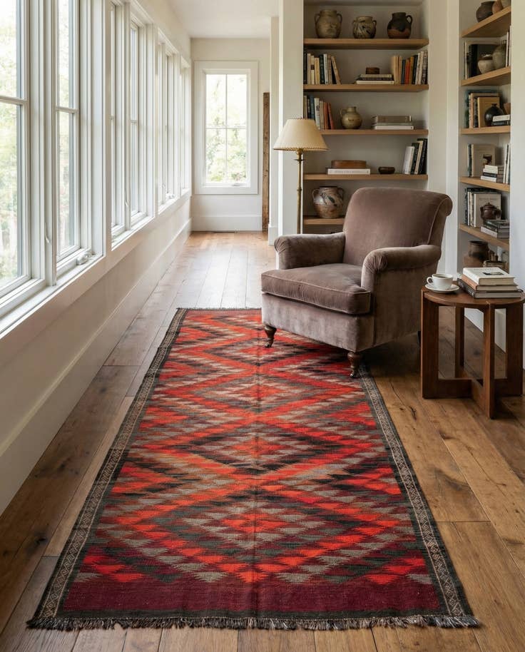 Detail image of 4' 5 x 10' 8 Hand Woven Kilim Fars Wool Runner Rug