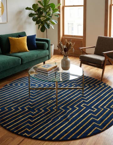 Navy Blue and Gold Vogue Geo Round Rug