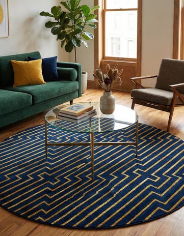 Navy Blue and Gold Vogue Geo Round Rug