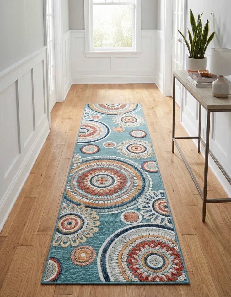 Detail image of 2' 2 x 8'  Washable Botanical Indoor / Outdoor Runner Rug