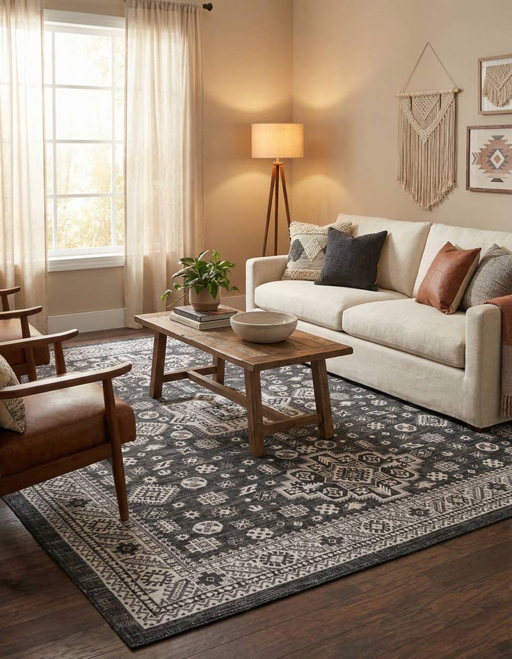 Detail image of 10' x 13'  Washable Aztec Indoor / Outdoor Rug