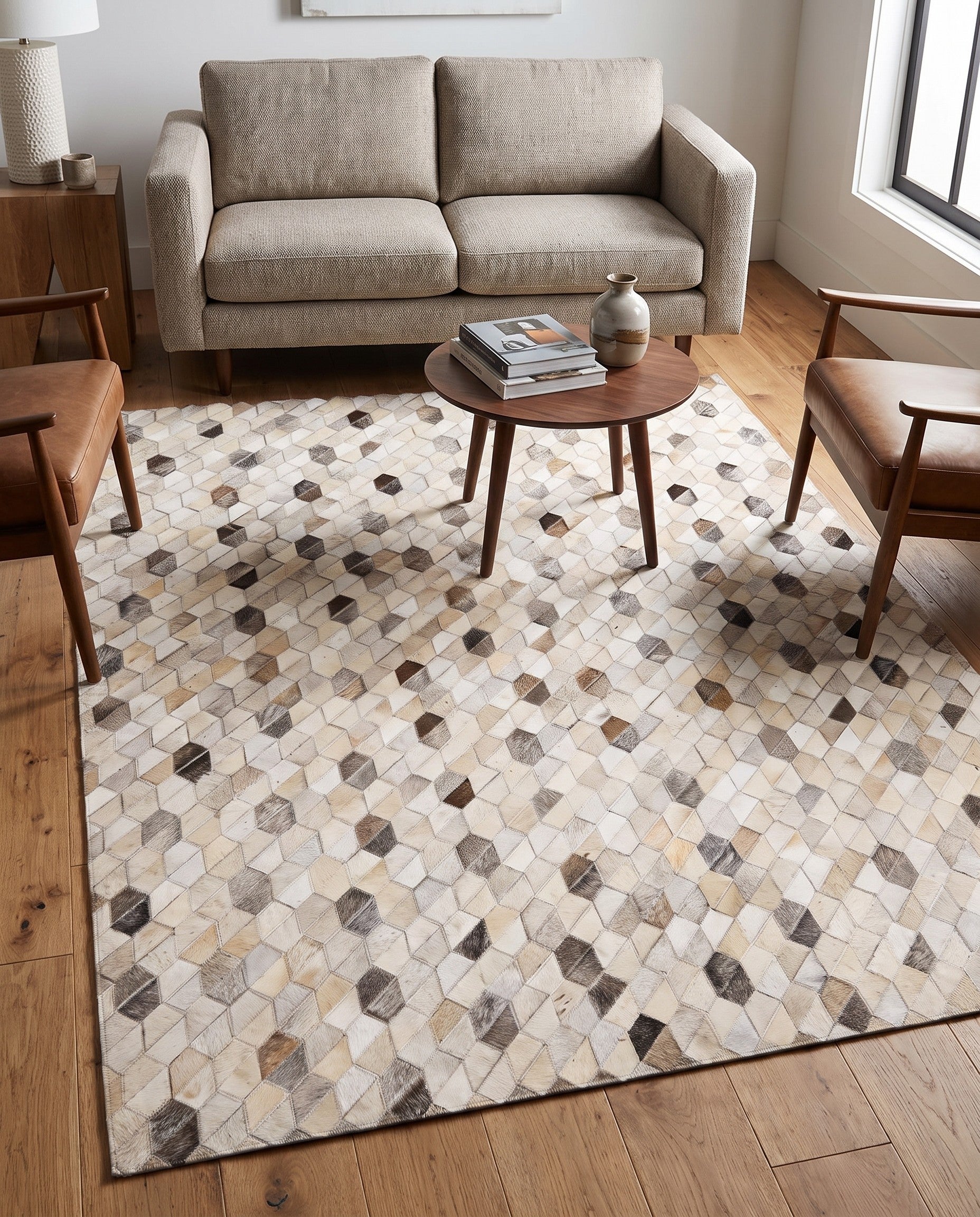 4' 8 x 6' 6 Cowhide Leather Rug