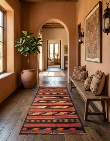 5' 1 x 10' 2 Hand Woven Kilim Afghan Wool Runner Rug