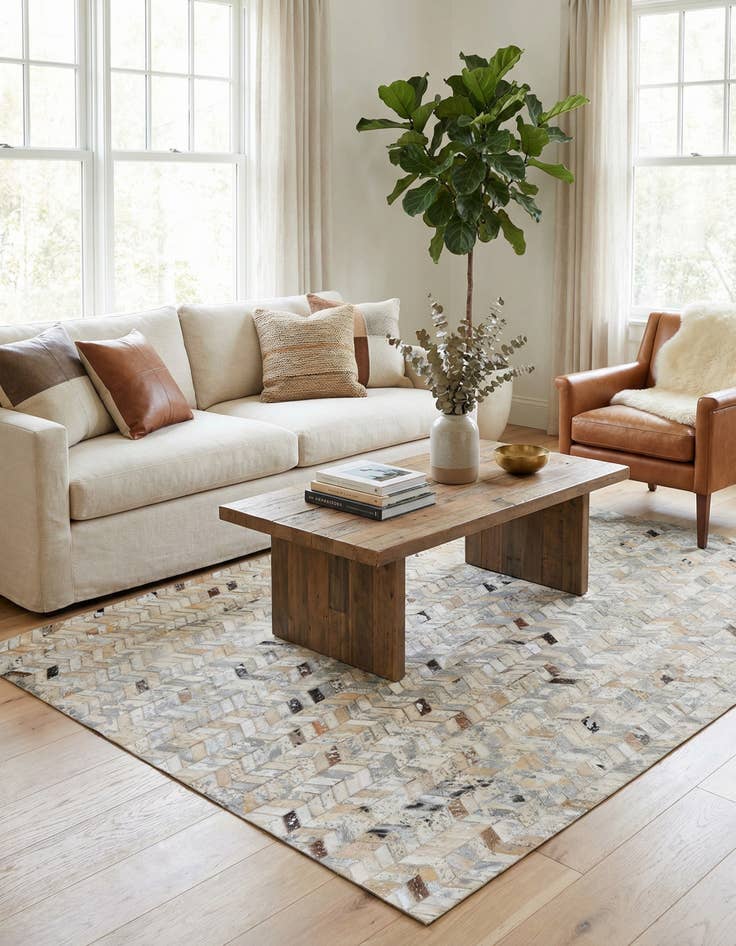 Detail image of 5' 3 x 7' 3 Cowhide Stocks Rug