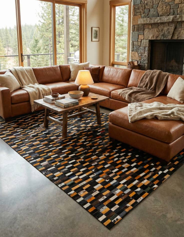 Detail image of  5' 1 x 8' Cowhide - Patchwork Rug