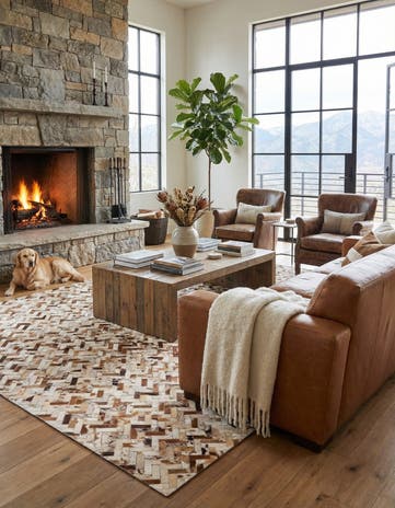 5' 2 x 8' Cowhide Leather Rug