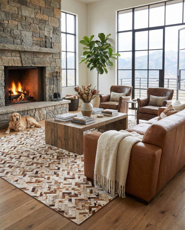 Detail image of 5' 2 x 8' Cowhide Leather Rug