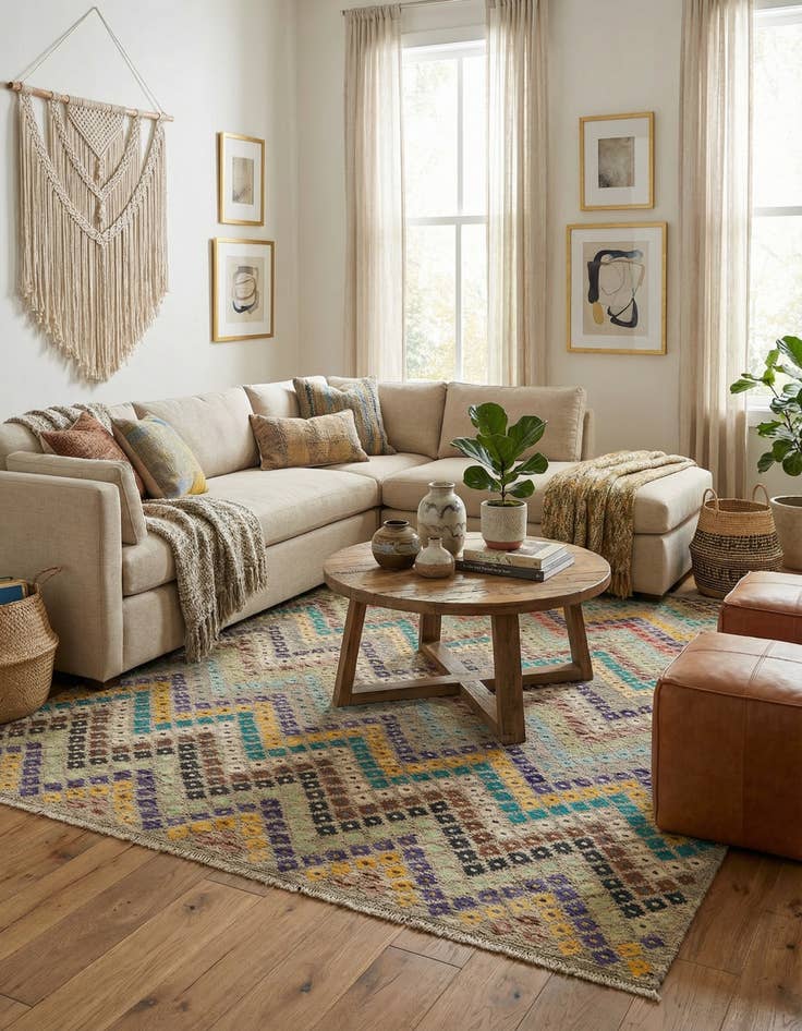 Detail image of 6' 4 x 7' 8  Hand Knotted Kilim Modern Wool Rug