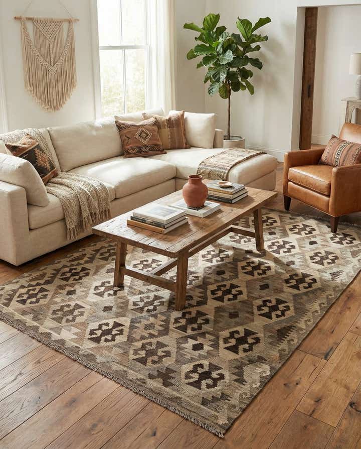 5' 2 x 6' 7 Hand Woven Kilim Maymana Wool Rug