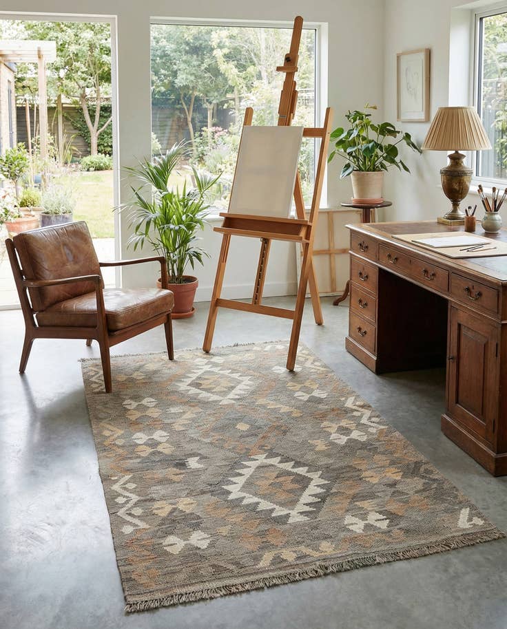 Detail image of 3' 2 x 5' Hand Woven Kilim Maymana Wool Rug