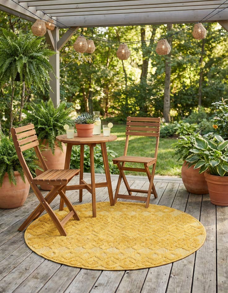 Detail image of 3' x 3'  Washable Trellis Textured Indoor / Outdoor Round Rug