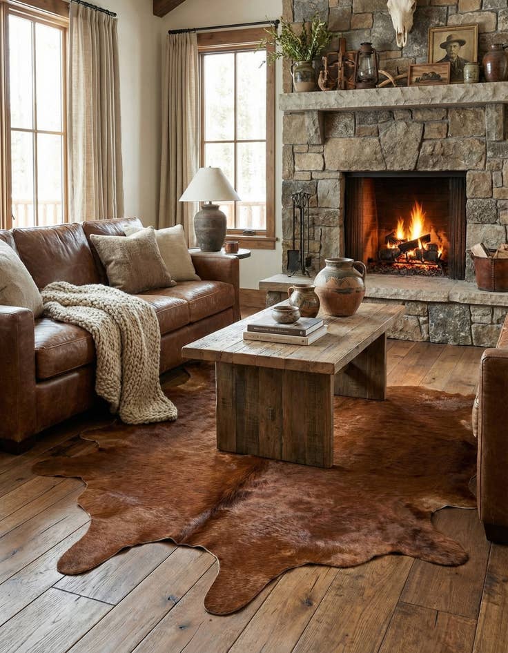 Detail image of 5' x 5' 7 Cowhide Leather Rug