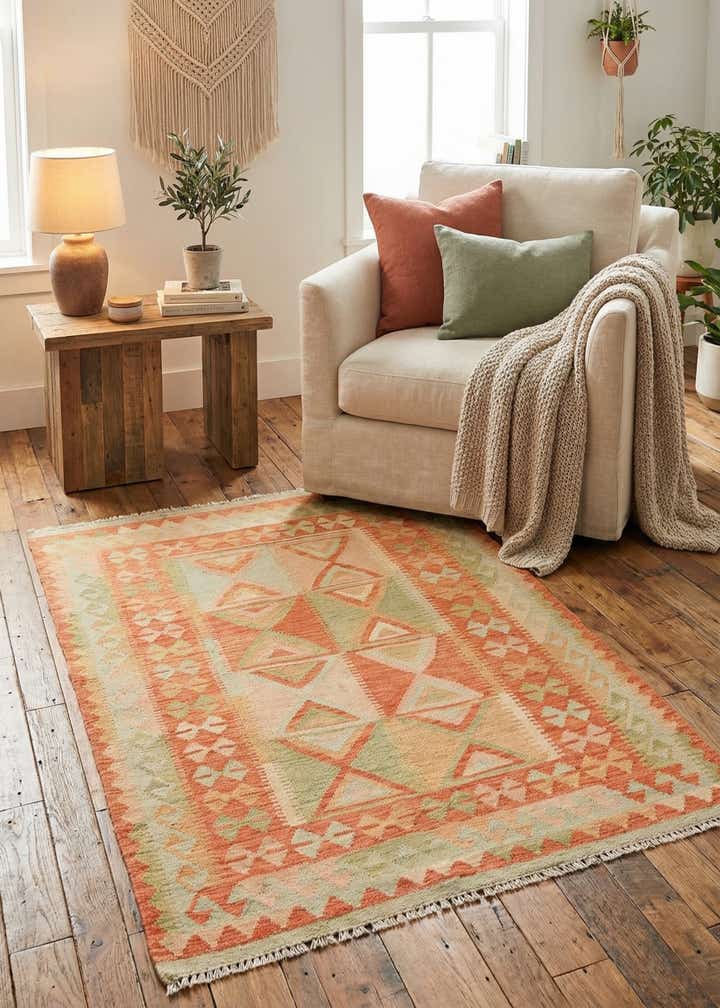 3' 3 x 4' 8 Hand Woven Kilim Waziri Wool Rug
