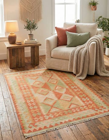 3' 3 x 4' 8 Hand Woven Kilim Waziri Wool Rug