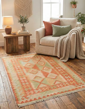 3' 3 x 4' 8 Hand Woven Kilim Waziri Wool Rug