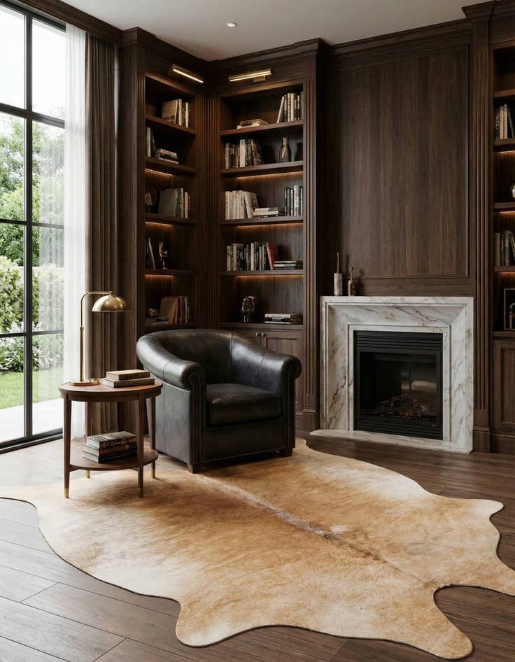 Detail image of 5' 2 x 5' 4 Cowhide Leather Square Rug