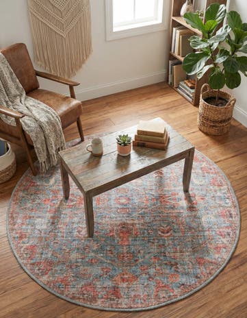 Antique Blue Washable Nostalgia Round Rug