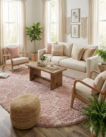 Light Pink Lattice Shag Oval Rug
