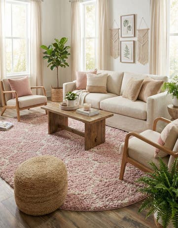 Light Pink Lattice Shag Oval Rug