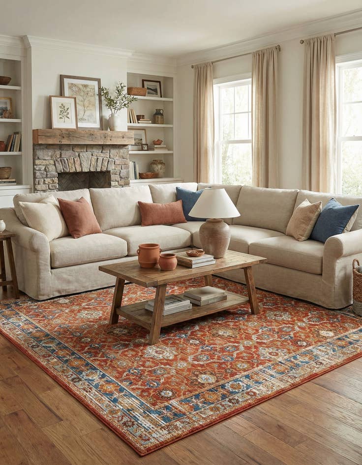 Detail image of 7' 10 x 7' 10  Washable Traditional Indoor / Outdoor Square Rug