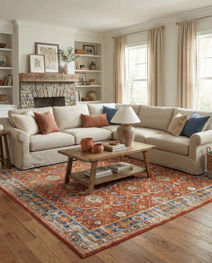 Detail image of 7' 10 x 7' 10 Easy-Clean Traditional Indoor / Outdoor Square Rug
