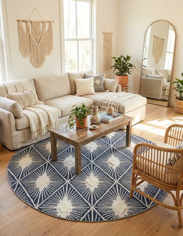 Blue Boho Round Rug