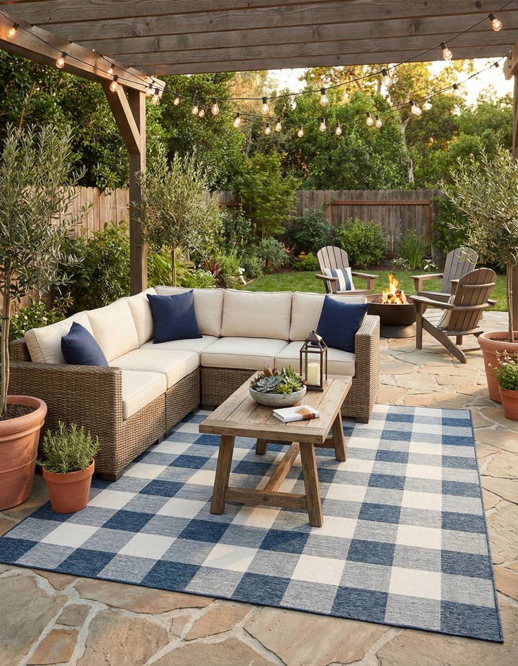 Detail image of  10' x 10'  Washable Checkered Indoor / Outdoor Square Rug