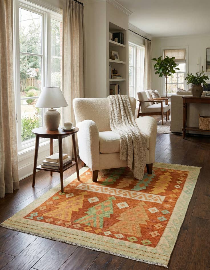 Detail image of  3' 3 x 5'  Hand Woven Kilim Waziri Wool Rug