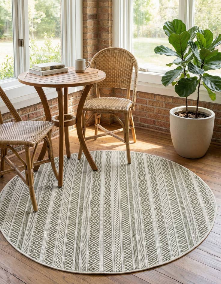 Detail image of 4' x 4'  Washable Striped Indoor / Outdoor Round Rug