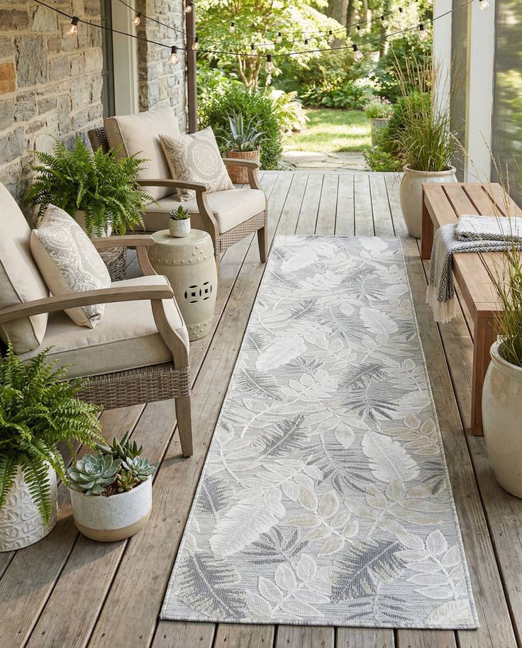 Detail image of 2' 7 x 12' Easy-Clean Botanical Indoor / Outdoor Runner Rug