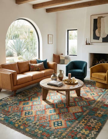 6' 11 x 9' 7 Hand Knotted Marok Kilim Rug